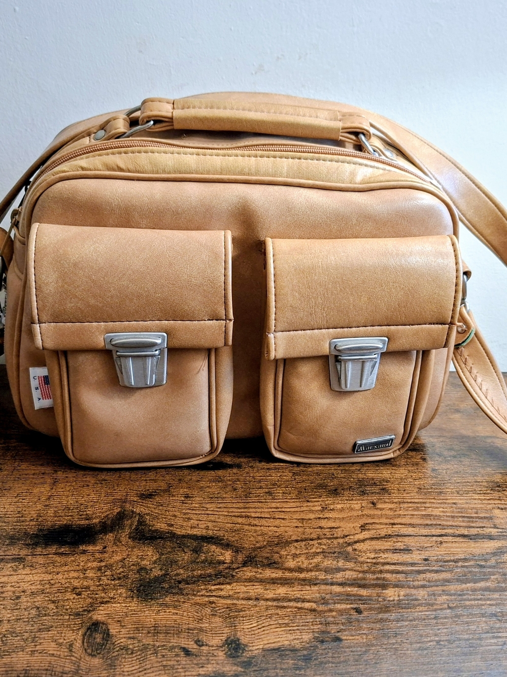 Vintage 1960s Marsand Large Camera Bag Rare Heavy Padded Fabric & Leather Carry